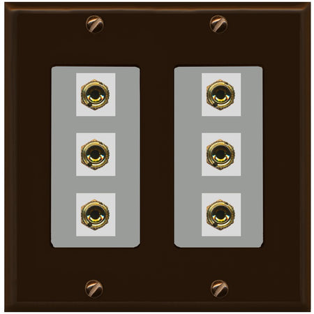 RiteAV 6 Banana 3 Speaker Surround Female Coupler Binding Post Wall Plate - 2 Gang [Brown/Gray]