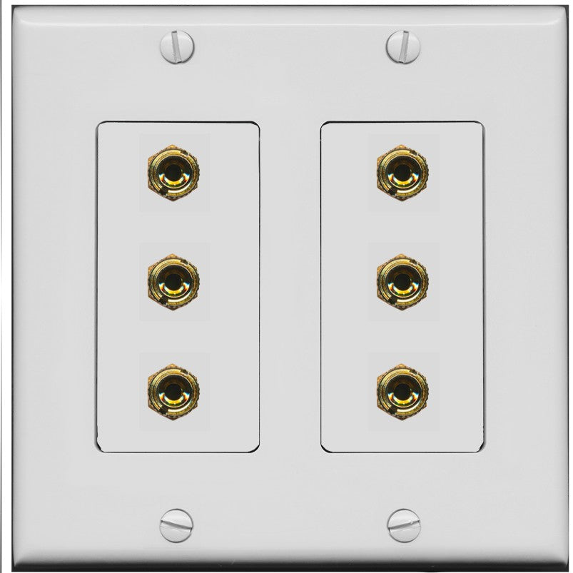 RiteAV 6 Banana 3 Speaker Surround Female Coupler Binding Post Wall Plate - 2 Gang [Gray/Gray]