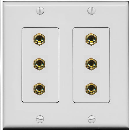 RiteAV 6 Banana 3 Speaker Surround Female Coupler Binding Post Wall Plate - 2 Gang [Gray/Gray]