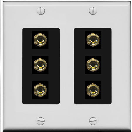 RiteAV 6 Banana 3 Speaker Surround Female Coupler Binding Post Wall Plate - 2 Gang [Gray/Black]