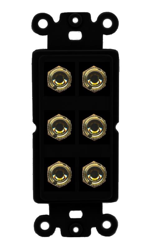RiteAV 6 Banana 3 Speaker Surround Female Coupler Binding Post Wall Plate - Rocker [Black/Black]
