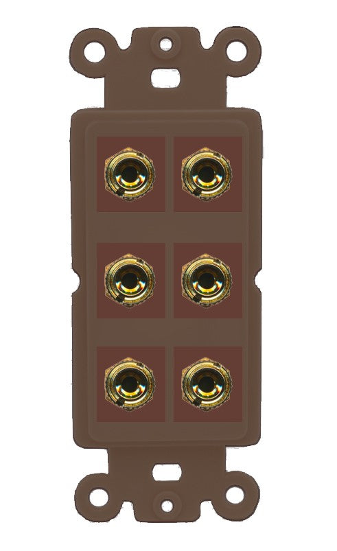RiteAV 6 Banana 3 Speaker Surround Female Coupler Binding Post Wall Plate - Rocker [Brown/Brown]
