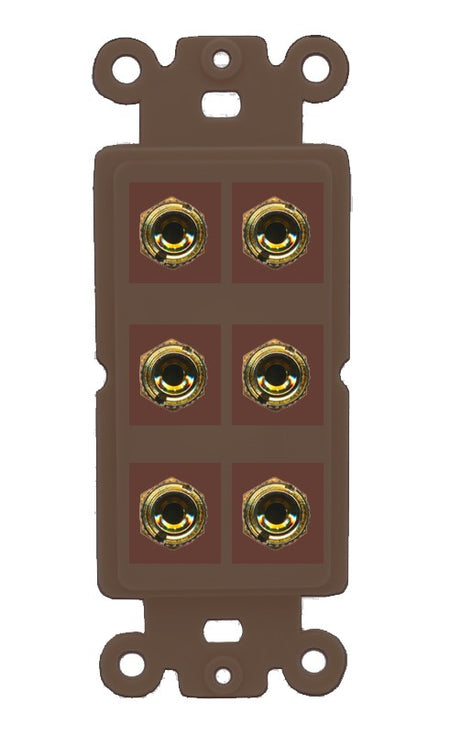 RiteAV 6 Banana 3 Speaker Surround Female Coupler Binding Post Wall Plate - Rocker [Brown/Brown]