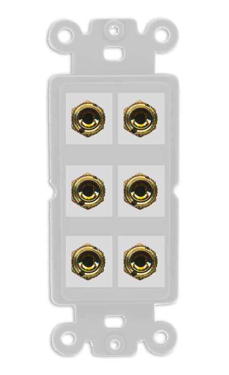 RiteAV 6 Banana 3 Speaker Surround Female Coupler Binding Post Wall Plate - Rocker [Gray/Gray]
