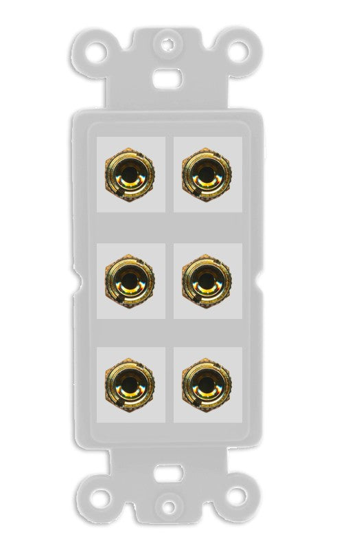 RiteAV 6 Banana 3 Speaker Surround Female Coupler Binding Post Wall Plate - Rocker [Gray/Gray]