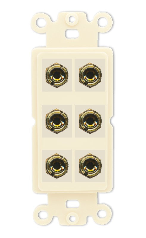 RiteAV 6 Banana 3 Speaker Surround Female Coupler Binding Post Wall Plate - Rocker [Light-Almond]