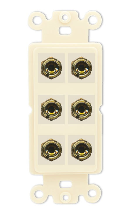 RiteAV 6 Banana 3 Speaker Surround Female Coupler Binding Post Wall Plate - Rocker [Light-Almond]