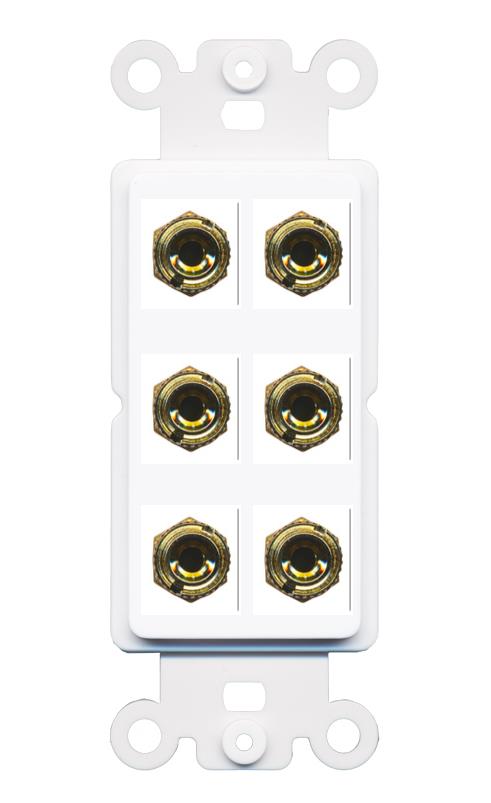 RiteAV 6 Banana 3 Speaker Surround Female Coupler Binding Post Wall Plate - Rocker [White]