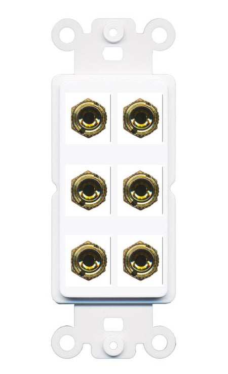 RiteAV 6 Banana 3 Speaker Surround Female Coupler Binding Post Wall Plate - Rocker [White]