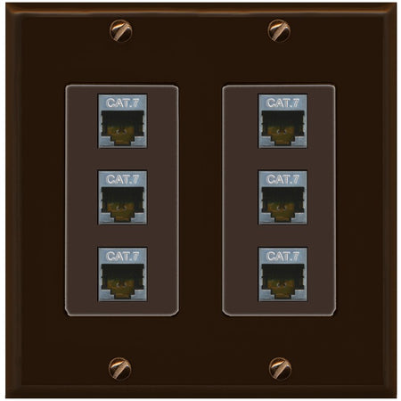 RiteAV 6 Port Cat7 Shielded Ethernet Wall Plate - 2 Gang [Brown/Brown]
