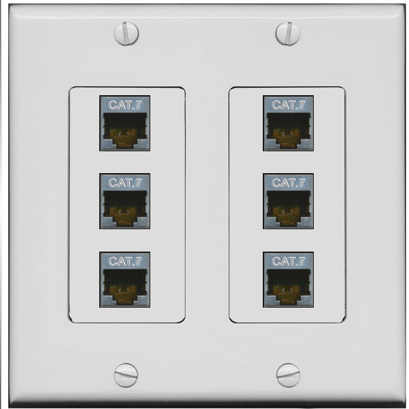 RiteAV 6 Port Cat7 Shielded Ethernet Wall Plate - 2 Gang [Gray/Gray]