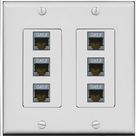 RiteAV 6 Port Cat7 Shielded Ethernet Wall Plate - 2 Gang [Gray/Gray]