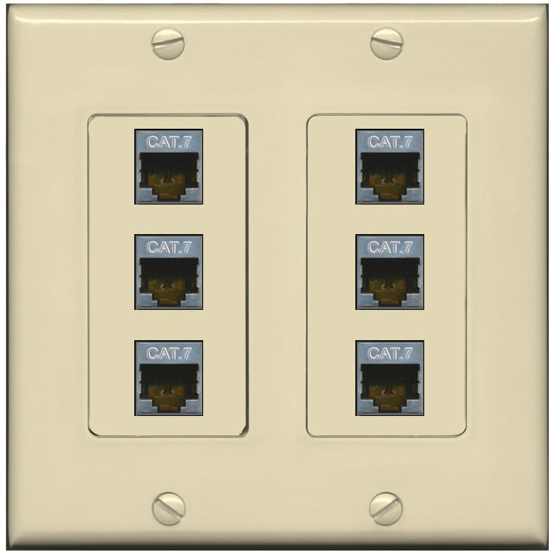 RiteAV 6 Port Cat7 Shielded Ethernet Wall Plate - 2 Gang [Ivory/Ivory]