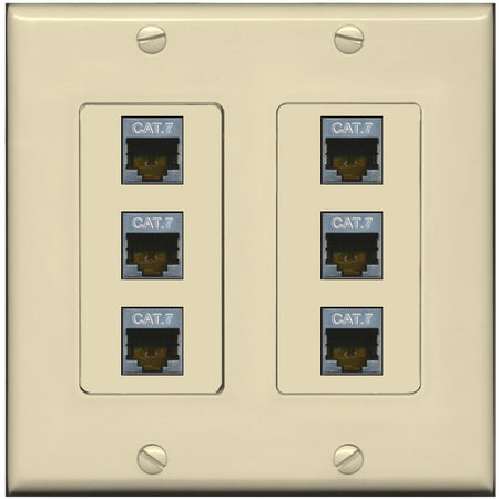 RiteAV 6 Port Cat7 Shielded Ethernet Wall Plate - 2 Gang [Ivory/Ivory]