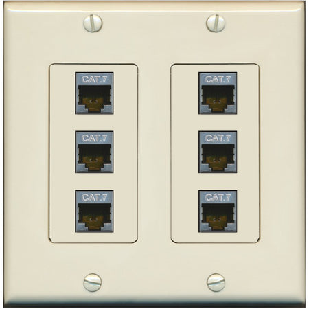 RiteAV 6 Port Cat7 Shielded Ethernet Wall Plate - 2 Gang [Light-Almond]