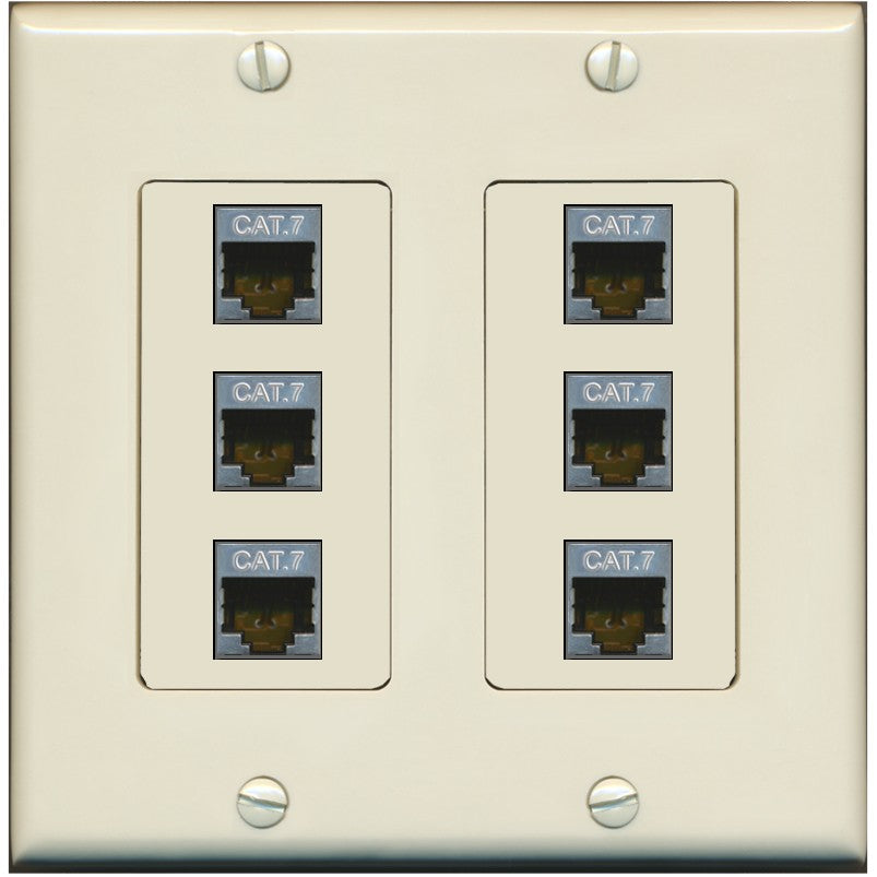 RiteAV 6 Port Cat7 Shielded Ethernet Wall Plate - 2 Gang [Light-Almond]
