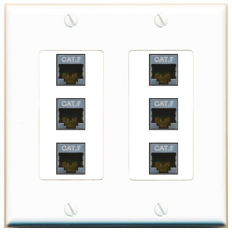 RiteAV 6 Port Cat7 Shielded Ethernet Wall Plate - 2 Gang [White]