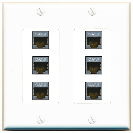 RiteAV 6 Port Cat7 Shielded Ethernet Wall Plate - 2 Gang [White]