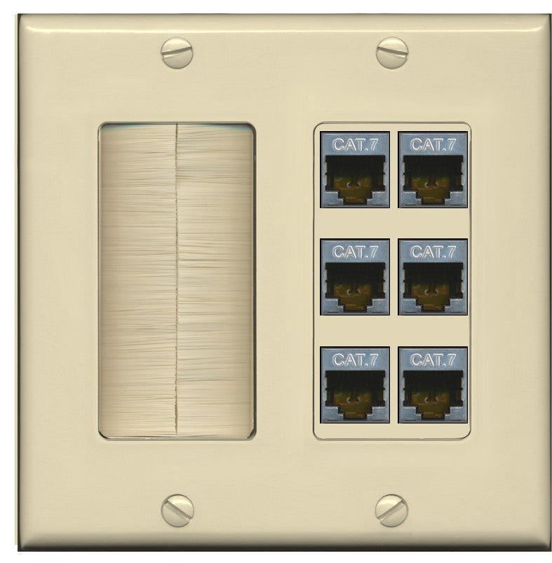 RiteAV 6 Port Cat7 Shielded Ethernet Wall Plate - Brush [Ivory/Ivory]