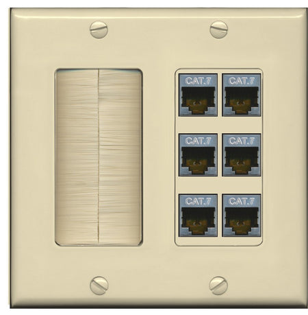RiteAV 6 Port Cat7 Shielded Ethernet Wall Plate - Brush [Ivory/Ivory]