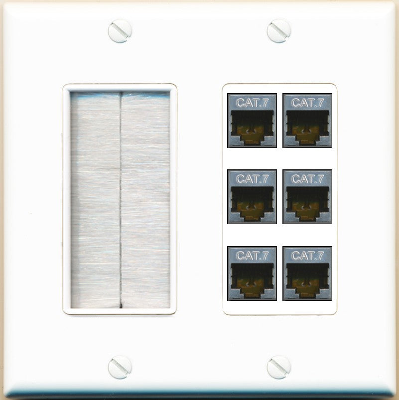 RiteAV 6 Port Cat7 Shielded Ethernet Wall Plate - Brush [White]