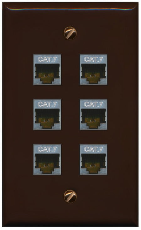 RiteAV 6 Port Cat7 Shielded Ethernet Wall Plate - Flat Style [Brown/Brown]