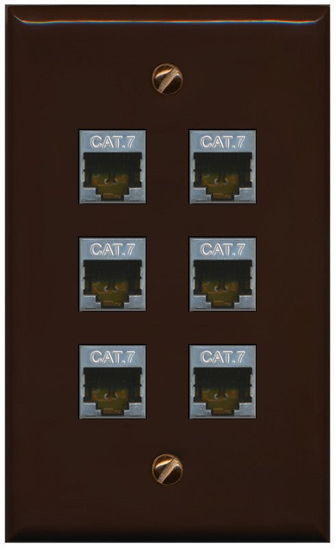 RiteAV 6 Port Cat7 Shielded Ethernet Wall Plate - Flat Style [Brown/Brown]