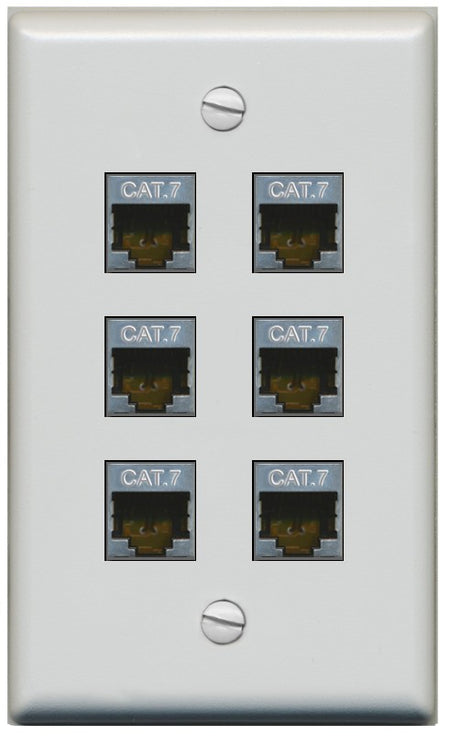 RiteAV 6 Port Cat7 Shielded Ethernet Wall Plate - Flat Style [Gray/Gray]