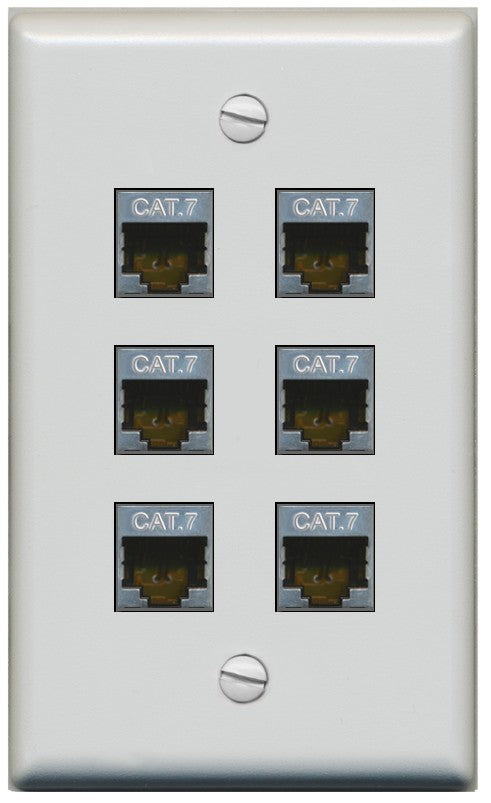 RiteAV 6 Port Cat7 Shielded Ethernet Wall Plate - Flat Style [Gray/Gray]
