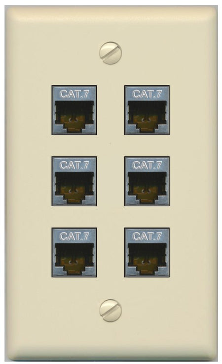 RiteAV 6 Port Cat7 Shielded Ethernet Wall Plate - Flat Style [Ivory/Ivory]