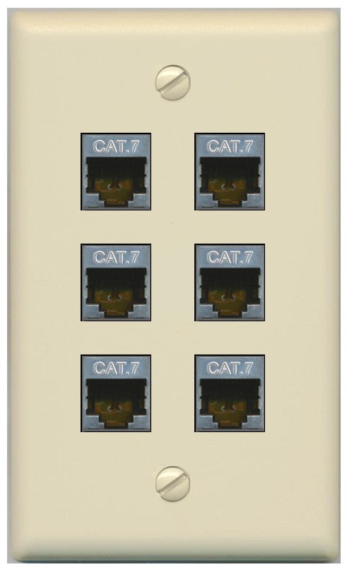 RiteAV 6 Port Cat7 Shielded Ethernet Wall Plate - Flat Style [Ivory/Ivory]