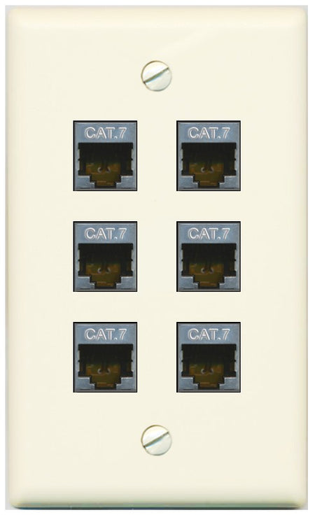 RiteAV 6 Port Cat7 Shielded Ethernet Wall Plate - Flat Style [Light-Almond]