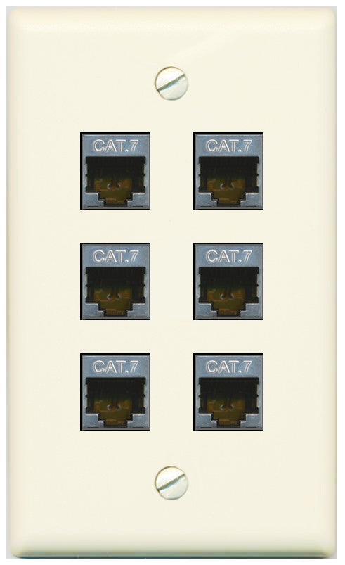 RiteAV 6 Port Cat7 Shielded Ethernet Wall Plate - Flat Style [Light-Almond]