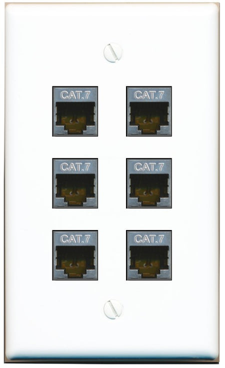 RiteAV 6 Port Cat7 Shielded Ethernet Wall Plate - Flat Style [White]