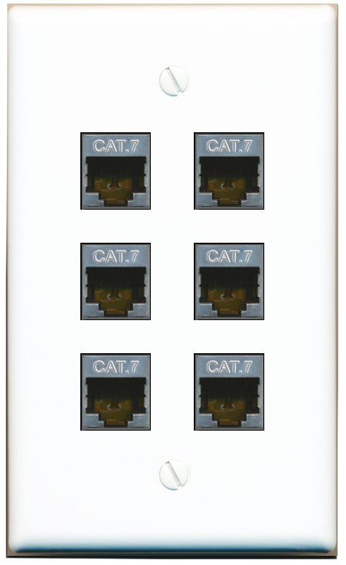 RiteAV 6 Port Cat7 Shielded Ethernet Wall Plate - Flat Style [White]