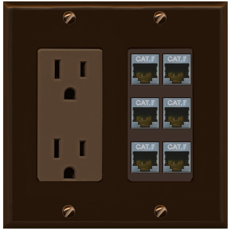 RiteAV 6 Port Cat7 Shielded Ethernet Wall Plate - Outlet [Brown/Brown]