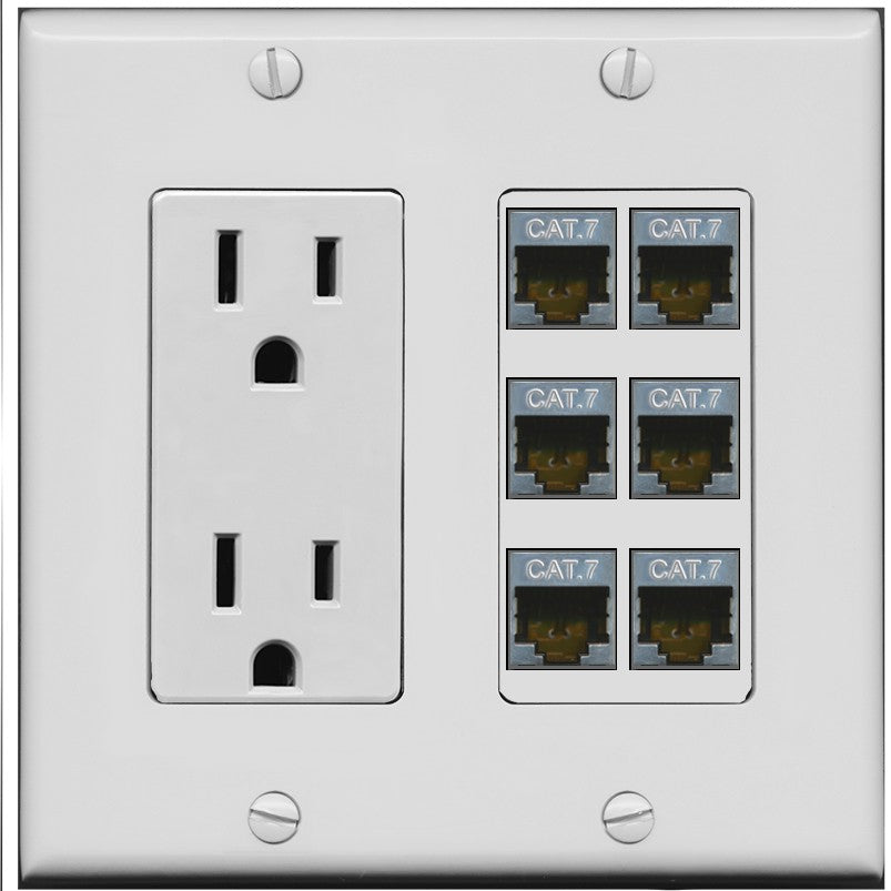 RiteAV 6 Port Cat7 Shielded Ethernet Wall Plate - Outlet [Gray/Gray]