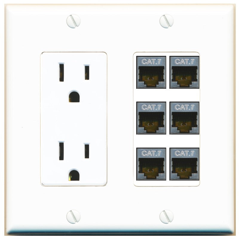 RiteAV 6 Port Cat7 Shielded Ethernet Wall Plate - Outlet [White]