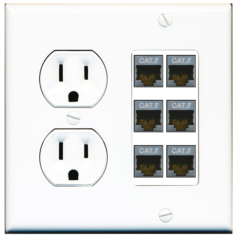 RiteAV 6 Port Cat7 Shielded Ethernet Wall Plate - Round Outlet [White]