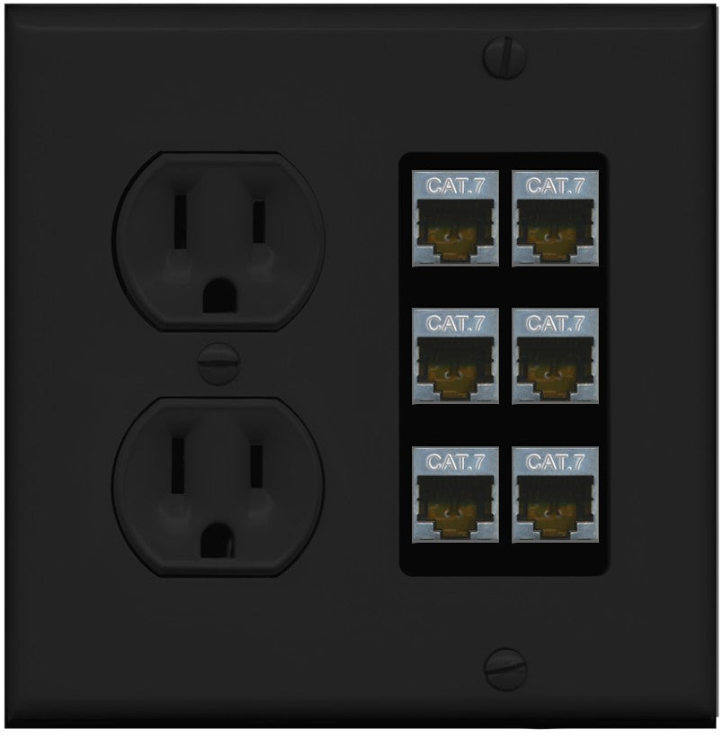 RiteAV 6 Port Cat7 Shielded Ethernet Wall Plate - Round Outlet [Black/Black]