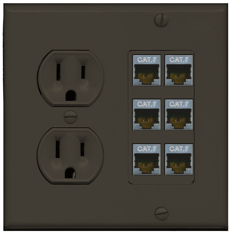 RiteAV 6 Port Cat7 Shielded Ethernet Wall Plate - Round Outlet [Brown/Brown]