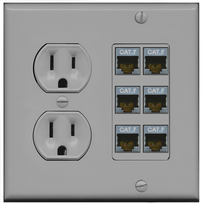 RiteAV 6 Port Cat7 Shielded Ethernet Wall Plate - Round Outlet [Gray/Gray]