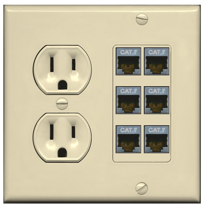 RiteAV 6 Port Cat7 Shielded Ethernet Wall Plate - Round Outlet [Ivory/Ivory]
