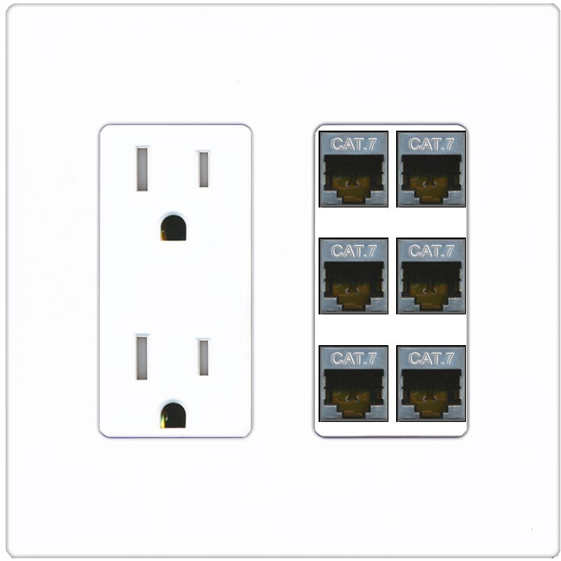 RiteAV 6 Port Cat7 Shielded Ethernet Wall Plate - Tamper-Resistant Outlet [Screwless White]