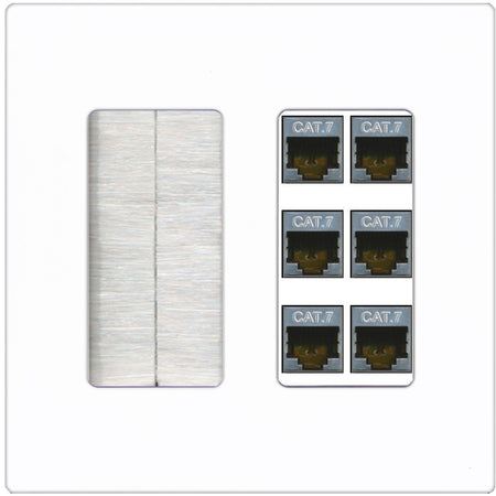 RiteAV 6 Port Cat7 Shielded Ethernet Wall Plate - Brush [Screwless White]