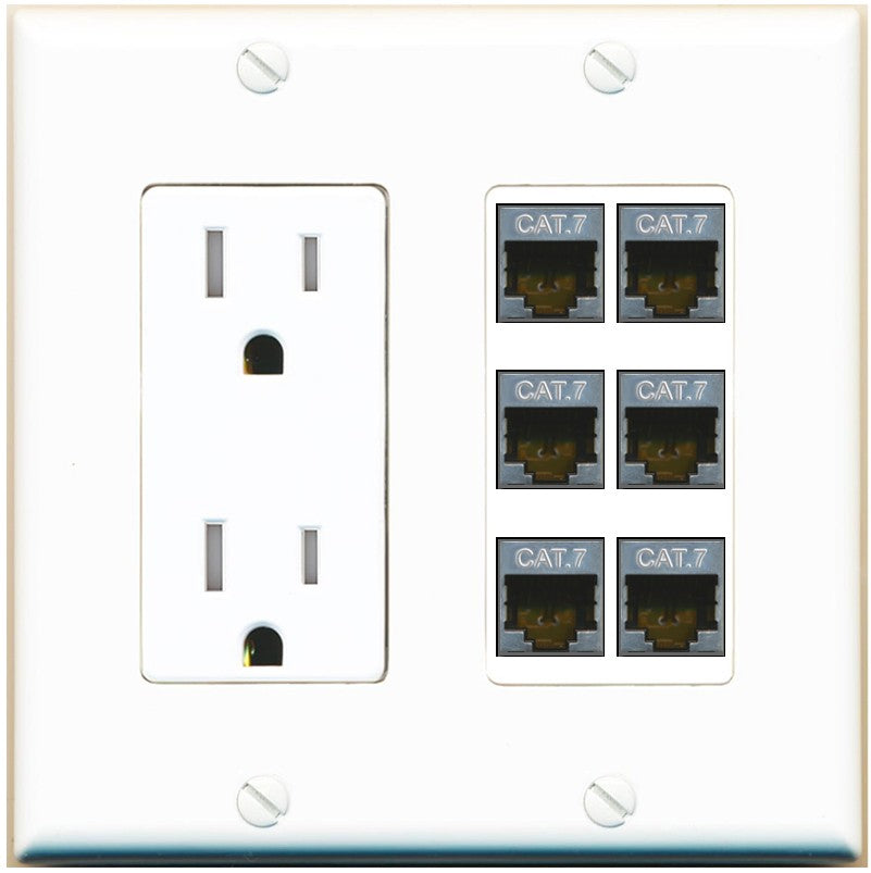 RiteAV 6 Port Cat7 Shielded Ethernet Wall Plate - Tamper-Resistant Outlet [White]