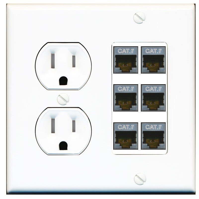 RiteAV 6 Port Cat7 Shielded Ethernet Wall Plate - Tamper Resistant Outlet [Round White]