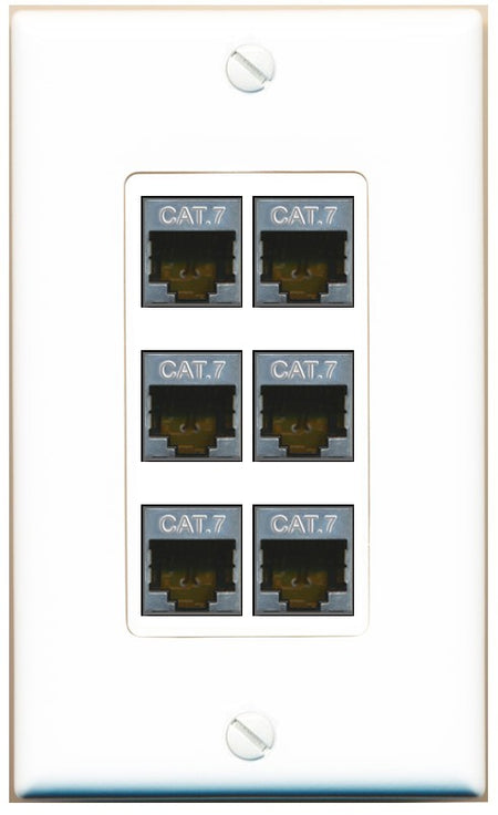 RiteAV 6 Port Cat7 Shielded Ethernet Wall Plate - 1 Gang Decorative [White]