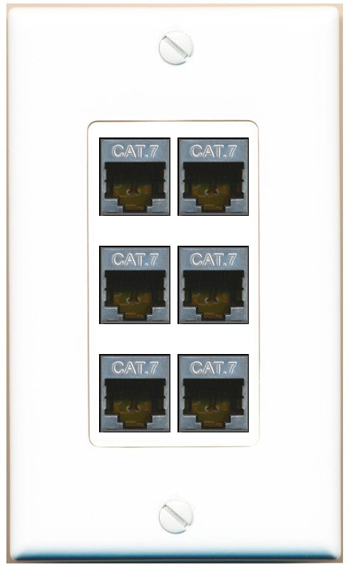 RiteAV 6 Port Cat7 Shielded Ethernet Wall Plate - 1 Gang Decorative [White]