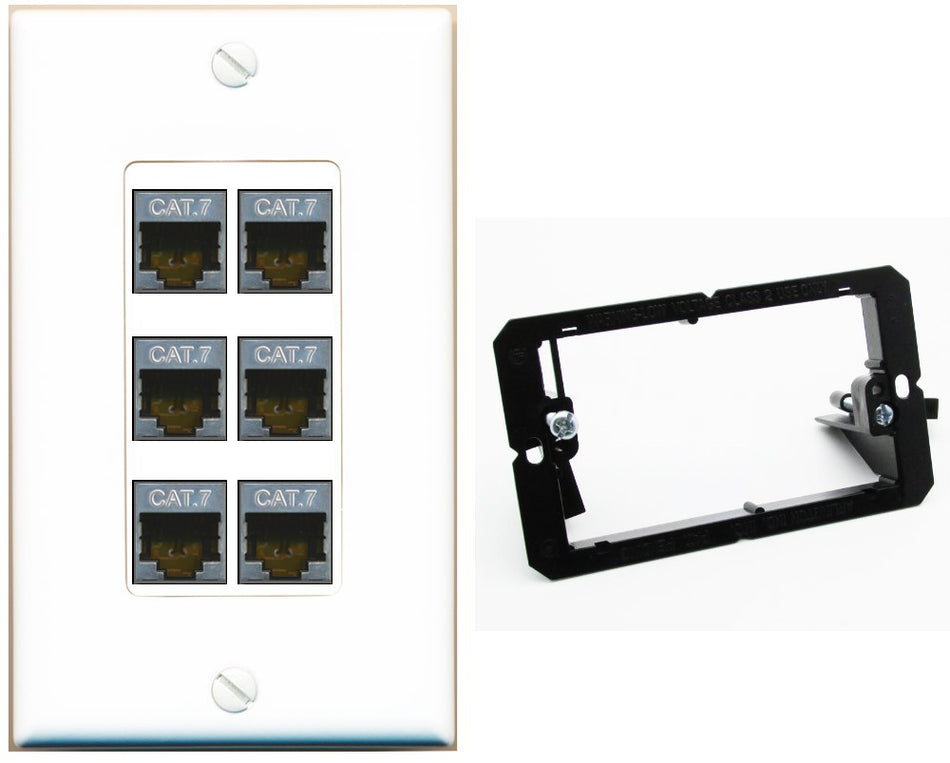 RiteAV 6 Port Cat7 Shielded Ethernet Wall Plate - Bracket [White]